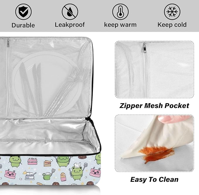 Casserole Carrier Frog PatternInsulated Casserole Carrier for Hot or Cold Food Thermal Lunch Tote for Potluck Parties Picnic Beach Fits 9 x 13 Inches Baking Dish