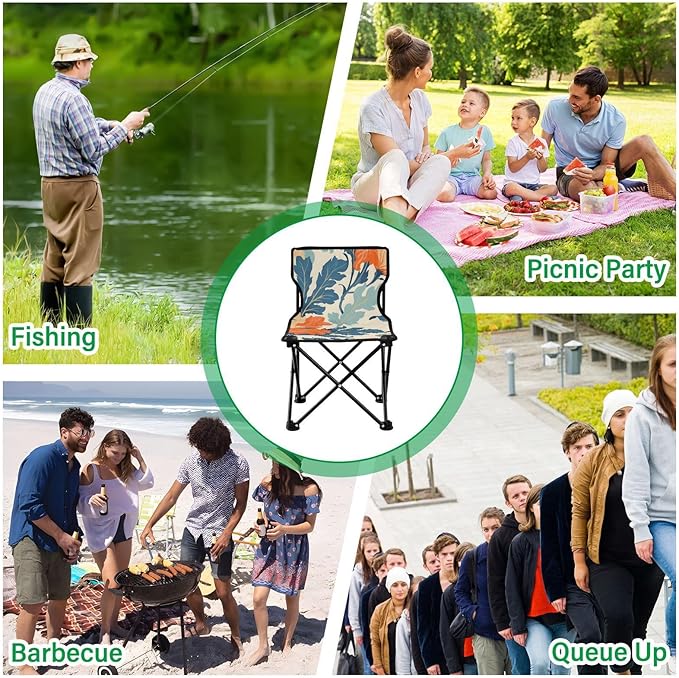 Orange Yellow Flowers Portable Camping Chairs Folding Chair - Durable Oxford Fabric Lightweight Iron Frame Easy Fold Design - Ideal for Outdoor Activities Camping Fishing and Travel