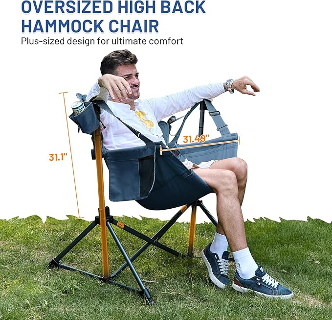 TIMBER RIDGE Hammock Camping Chair Oversized Swinging Hammock Chair with Adjustable Back and Seat for Outdoor Lawn Sports Supports 400lbs Blue
