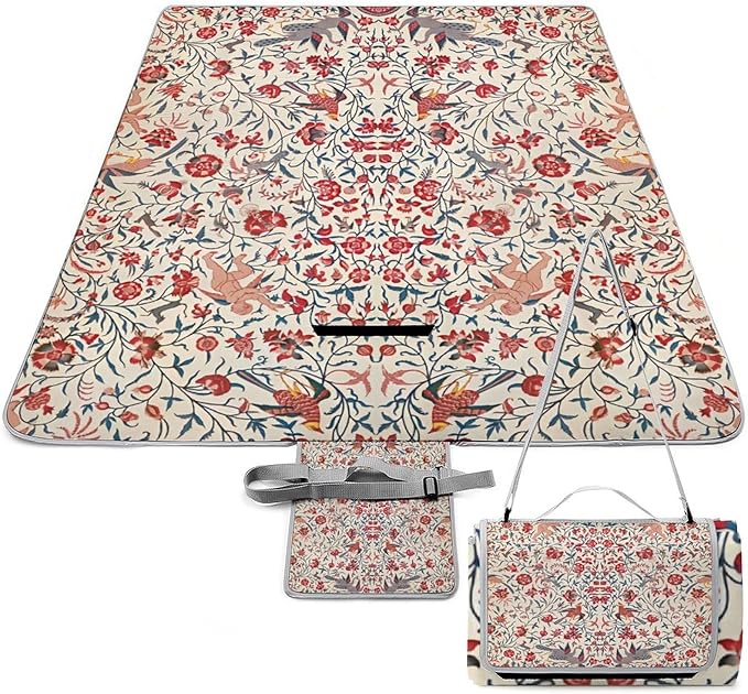 Flower Maroon Gold Floral Classy Burgundy Antique Waterproof Outdoor Picnic Blanket Sandproof Beach Mat for Camping Hiking Grass Travelling