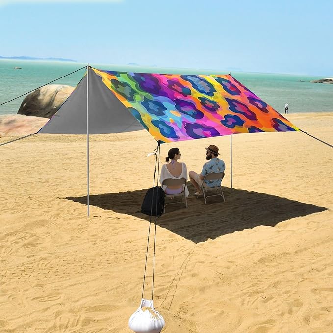 Camping Sun Shelters Colorful Yellow Leopard Beach Canopy 126 * 110.2in