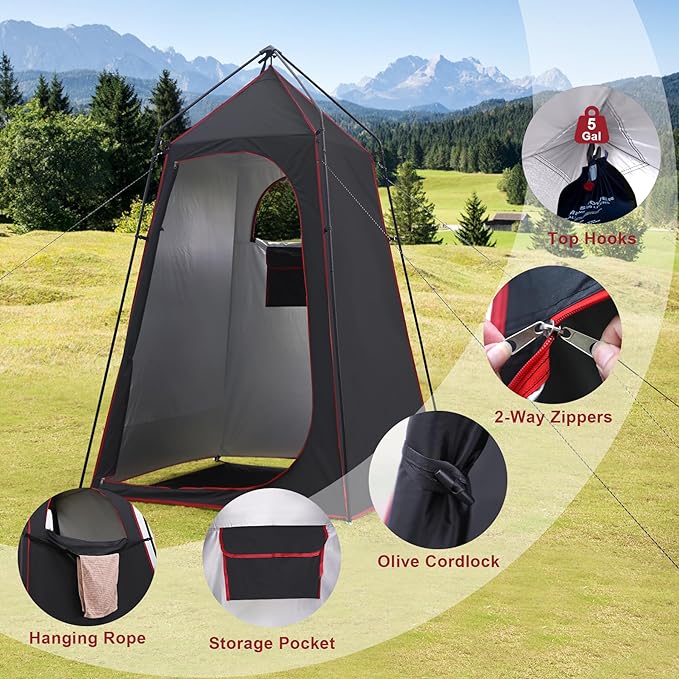 Camping Shower Tent Portable Outdoor Privacy Shelter for Showering &amp Changing 7.2 FT Easy-Setup Toilet Tent with Floor &amp UPF 50+ Ideal for Hiking Fishing Beach