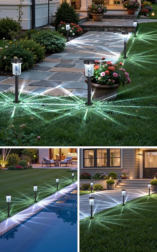 Solar Pathway Lights Outdoor 12 Pack - IP55 Waterproof Solar Powered Garden Lights 6000K Cold White LED Auto On/Off Outdoor Solar Lights for Yard Driveway Patio Decor Landscape Lighting