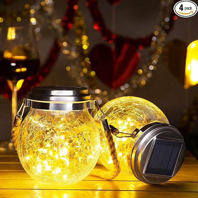 ROSHWEY Solar Lantern Gifts for Women 4 Pack Hanging Garden Decor Lights Outdoor Waterproof with 30 LED for Halloween Christmas Easter Gift