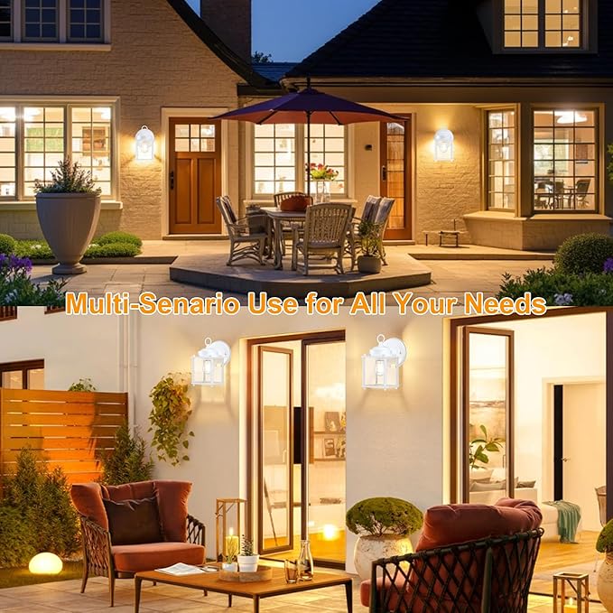 GRUENLICH Outdoor Wall Sconce Exterior Wall Lighting Fixtures with Clear Glass Front Porch Lighting Anti-Rust Outside Lights for Patio Doorway White 2 Pack