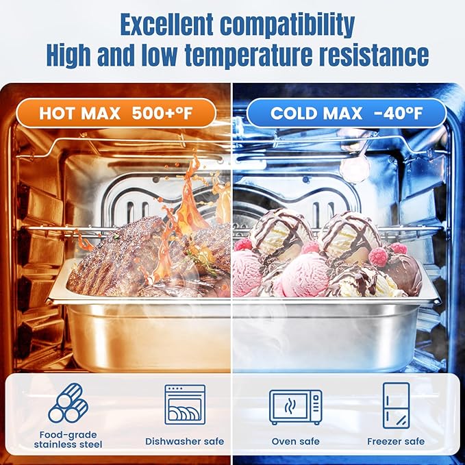 6 Pack 1/2 Size Steam Table Pan Set2.5 Deep Hotel Pans Half Size Anti Jam Stainless Steel Food Pan for RestaurantsCateringHotel BuffetHomeParty