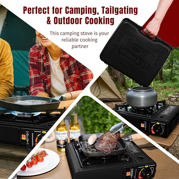 SHINESTAR Butane Camping Stove with Carrying Case Portable Stove for Camping Hiking Emergencies Tailgating Essentials 7800 BTUs Output