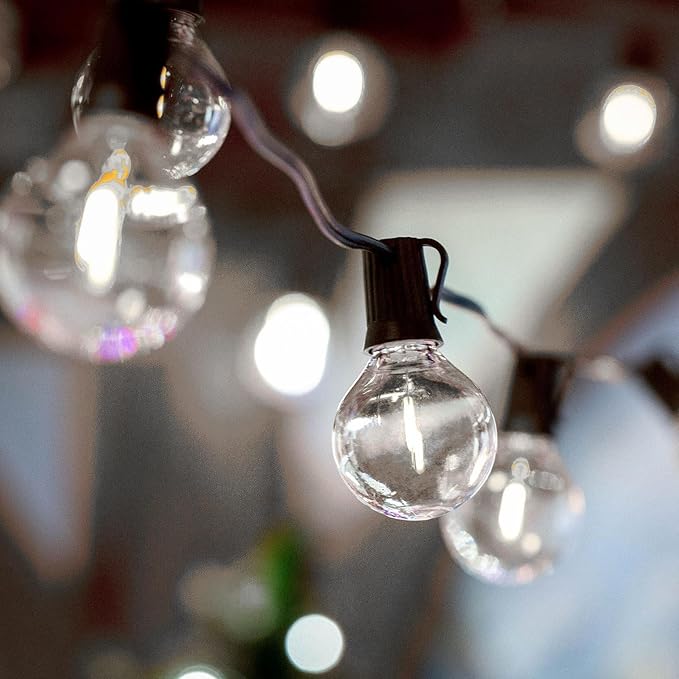 Novelty Lights 25 Pack Pure White G40 LED Filament String Light Bulbs E12/C7 Candelabra Base 5 Watt Equivalent Shatterproof Replacement Bulbs for Patios Canopy Lighting
