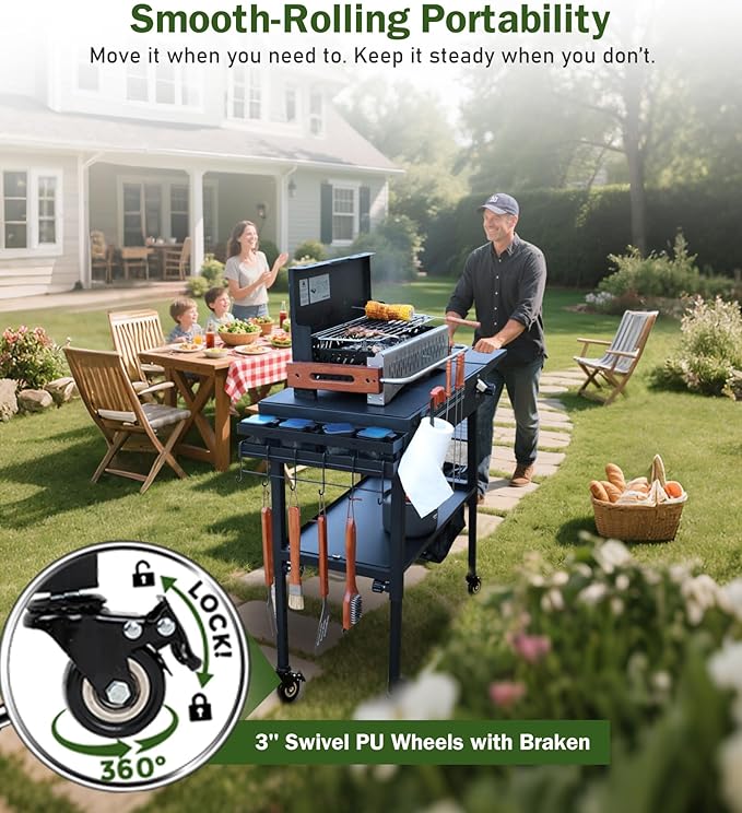 ELITEWILL Griddle Stand Fit for Blackstone 22 Inch &amp 17 Inch Portable Grill Stand With Wheels Large Space Outdoor Pizza Oven Table for Backyard Camping BBQ
