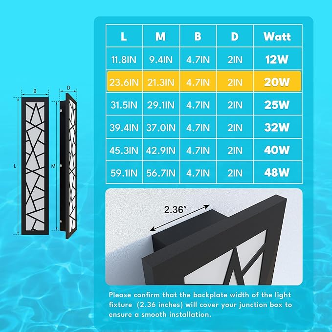 Outdoor Wall Lights 23.6inch Modern Outdoor Wall Sconce LED Long Wall Sconces Black Front Porch Light Waterproof Led Wall Light IP67 3000K Exterior Lighting fixtures
