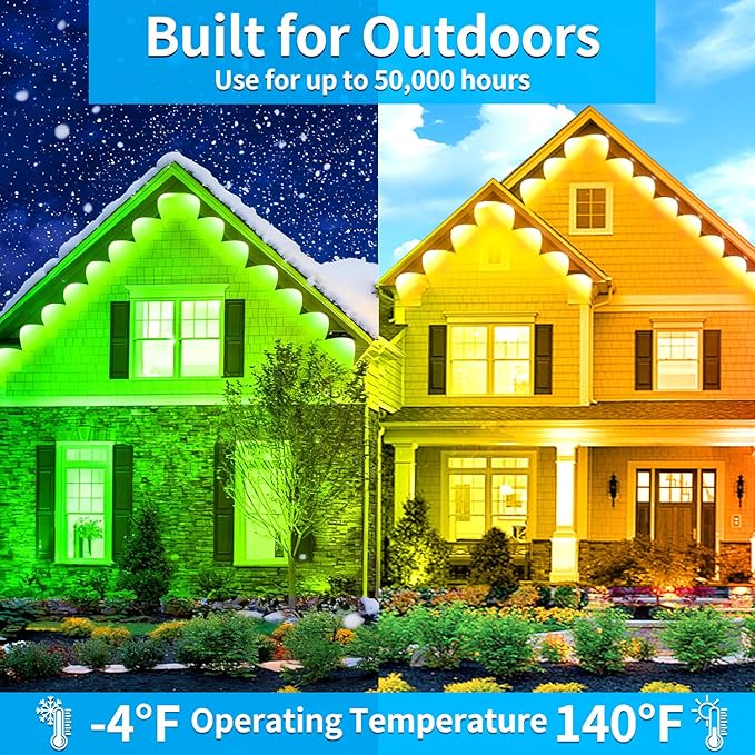 300FT Permanent Outdoor Lights IP67 Waterproof LED Lights App/Remote Control Outside Light Permanent Christmas Lights for House Christmas Party Festival Decoration (2 Rolls 150 FT)