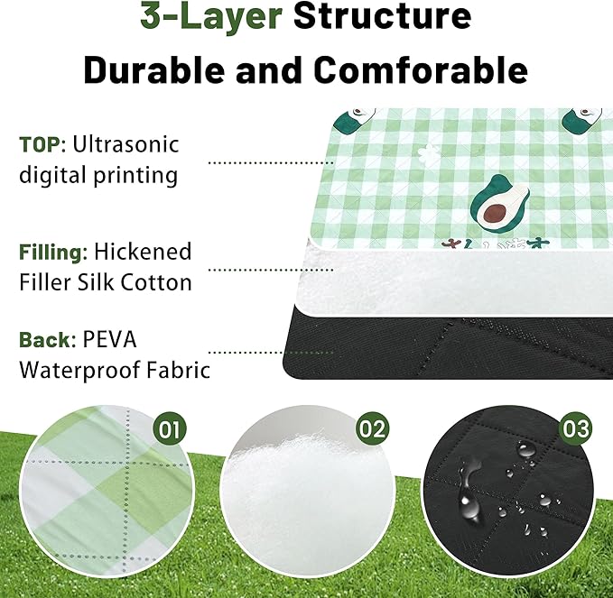 Dimatic Cute Picnic Blankets 78x78 Extra Large Beach Blankets Waterproof Sand Proof Foldable Portable for Outdoor Family Camping