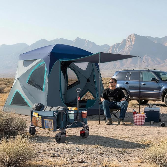 TIMBER RIDGE Camping Tent 4 Person Instant Pop Up Hub Tent with 8 Windows Easy 60 Second Setup Weather Resistant Family Cabin Tents with Rain Fly for Camping Hiking Outdoor Travel