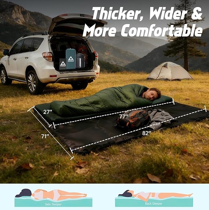 3-Piece Camping Sleep System with Self Inflating Sleeping Pad Waterproof Tarp &amp Sleeping Bag Built-in Pump 3.2 Thick Tent Mattress R-Value 9.5 All-Season Gear for Backpacking