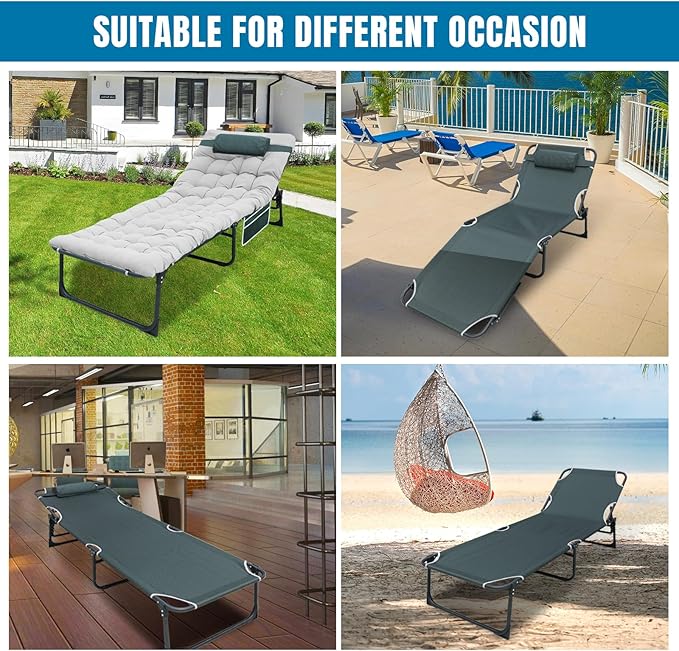 Big RED Camping Sleeping Cot5-Position Folding CotLounge Chair with MattressFolding Sleeping CotCamping Cots for Adults Heavy Duty Lounges Chairs for Outside Beach Lawn