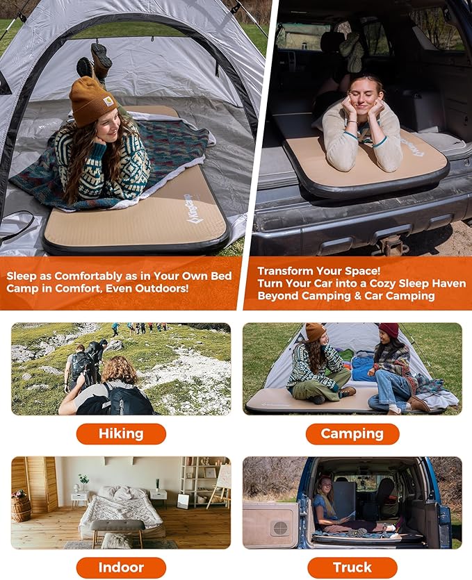 KingCamp Folding Camping Cot &amp Single-Size Sleeping Pad Inflatable Drop‑Stitch Mat