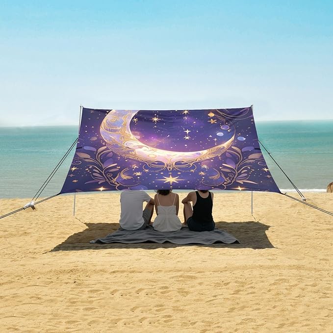 Bolaz Beach Canopy Tent Sun Shade9'×10.5' Large Family Beach Shade UPF50+- Outdoor Shade for Camping Trips FishingMoon Gem Leaves