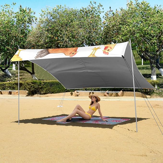 Chicken Pattern Camping Sun Shelter Beach Tent Portable Beach Sun Shade Outdoor Canopy for Camping Trips Fishing Picnic