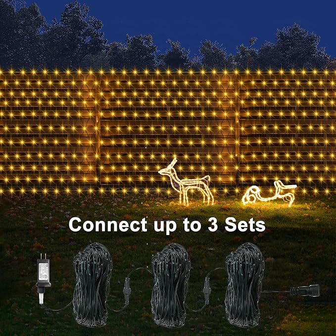 ZAIYW 600 LED 20x6.6Ft Net Lights Outdoor Mesh Lights with Remote Timer Plug in Dark Green Wire Large Christmas Net Lights for Bushes Garden Shrubs Wedding Decor (Warm White)