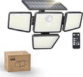 Philips Solar Security Light Outdoor 196 LED Wall-Mounted Flood Light w/PIR Motion Sensor 3 Modes 4 Adjustable Heads Solar-Powered Floodlights with Remote Control IP65 Waterproof