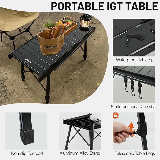 Himalaya IGT Folding Camping Table Portable Outdoor Camp Kitchen System Adjustable Aluminum Foldable Ultralight Lightweight with Bag for Patio BBQ Car Picnic RV