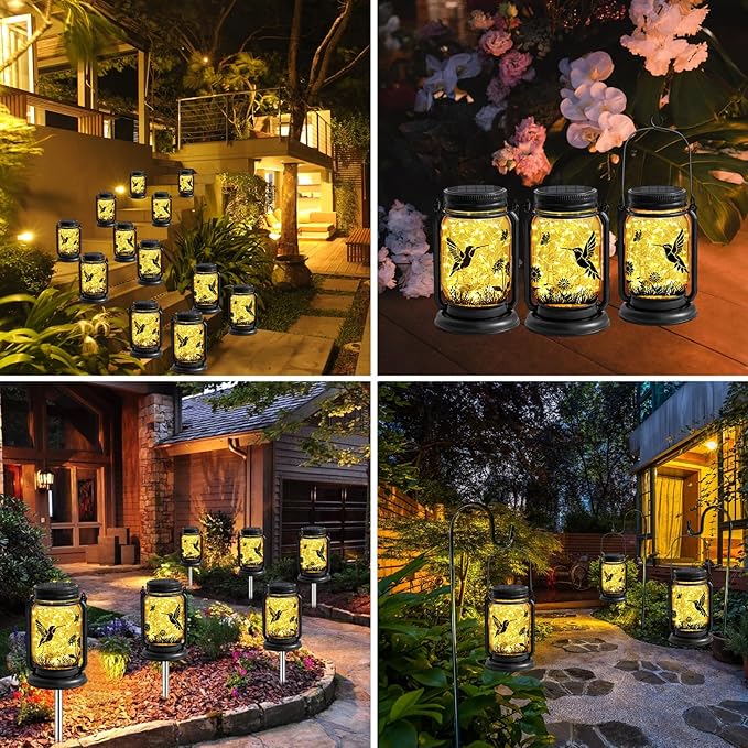 YJFWAL Hummingbird Solar Lanterns Outdoor Waterproof - Birthday Mothers Day Gifts for Women Mom Grandma Mason Jar Garden Lights for Patio Yard Porch Balcony Garden Decor