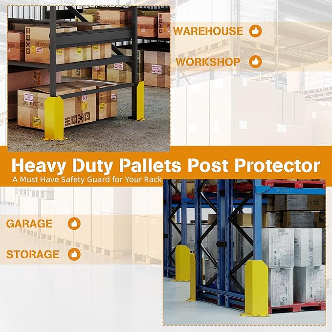 Nisorpa Pallet Rack Post Protectors 15 Pallet Racking Guards with Hardware L Shape Safety Yellow Pallet Edge Protectors Set of 2