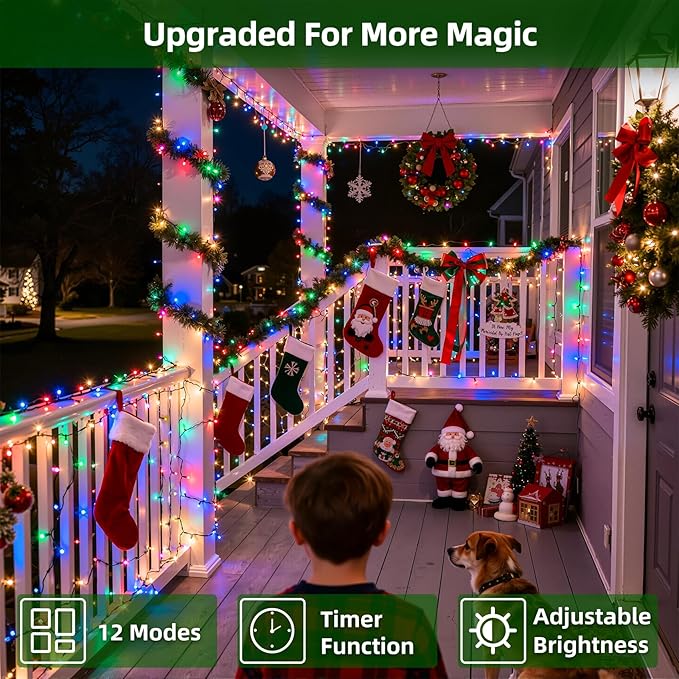 750 LED 240FT Christmas Lights Outdoor12 Lighting Modes Christmas String Lights with Timer Dimmable Multicolor LED StringLights Waterproof for Yard Tree Wedding Party Holiday Multicolor