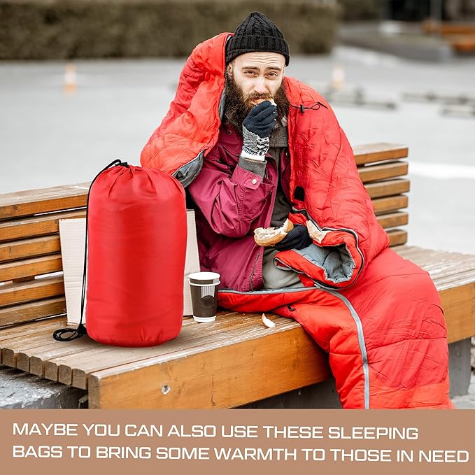 Preboun 72 Pcs Bulk Sleeping Bags Set for Adults Homeless 24 Sleep Bag 24 Beanies 24 Gloves 4 Season Cold Warm Weather Sleeping Bags Waterproof Lightweight for Outdoor Hiking Travel