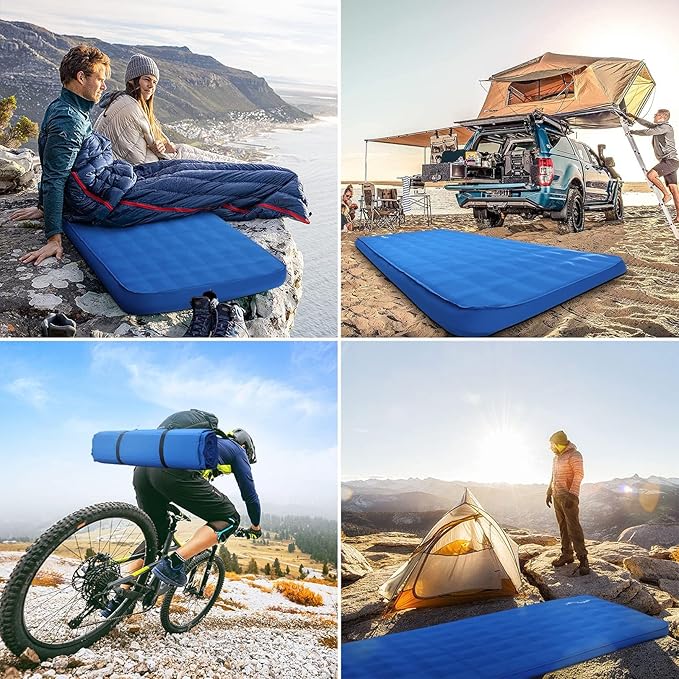 Buheco Sleeping Pad for Camping Self-Inflating 9.5 R Value 3 Ultra-Thick Memory Foam Comfort Plus Camping Mats for Backpacking Travelling &amp Hiking Portable Air Mattress for 4-Season Blue