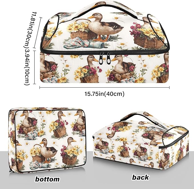 Casserole Carrier Cartoon DucksInsulated Casserole Carrier for Hot or Cold Food Thermal Lunch Tote for Potluck Parties Picnic Beach Fits 9 x 13 Inches Baking Dish