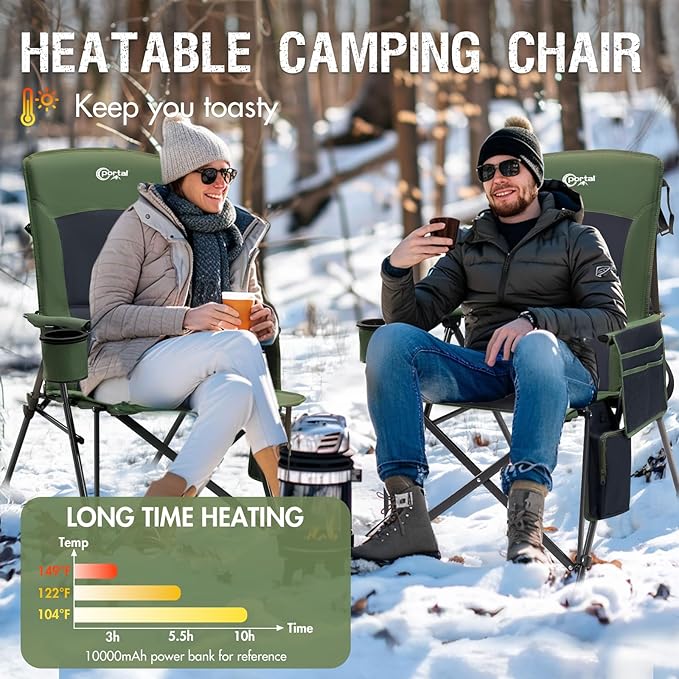 Portal Heated Camping Chairs for Adults Outdoor Sports Oversized Folding Lawn Chair with High Back Heavy Duty 400 Lbs Battery Not Included Green