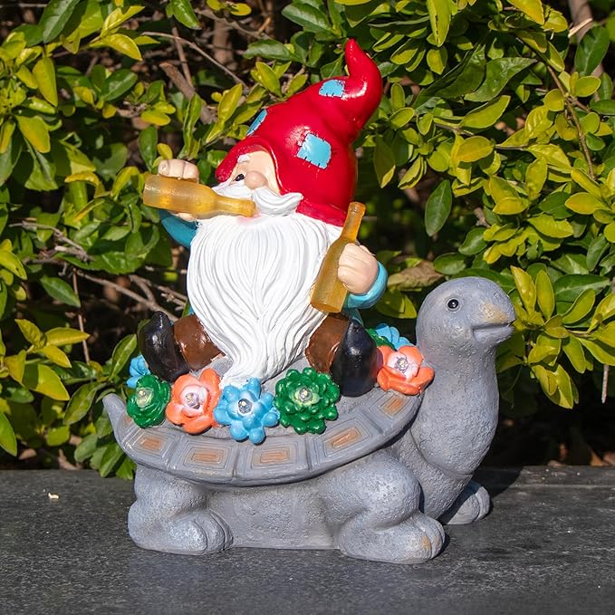 Gnome Garden Decor Statue with Solar Light Lantern Turtle with Succulent Birthday Gifts for Women Mom Grandma Funny Waterproof Resin Figurine Outdoor Decorations for Yard Patio Lawn Balcony Porch