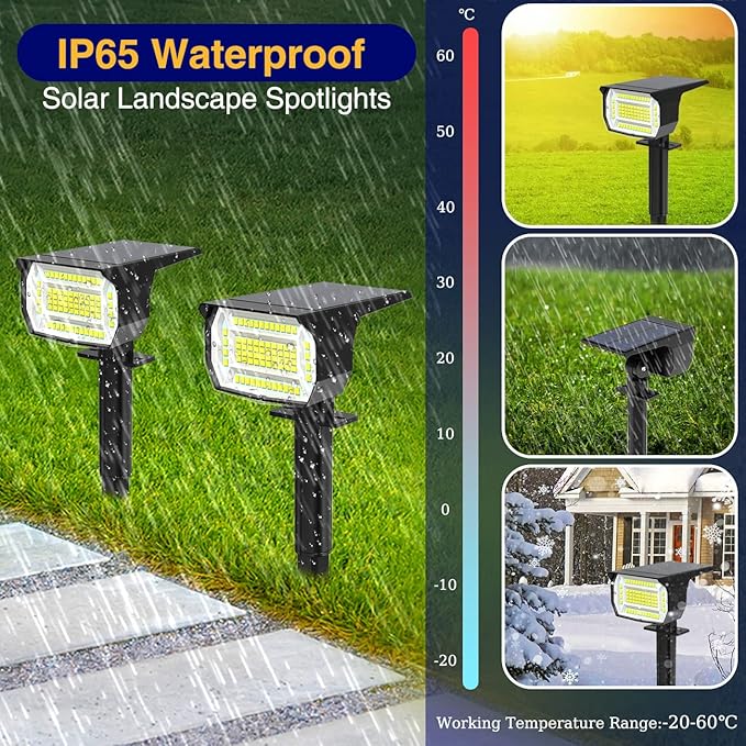 LOTMOS Solar Spot Lights Outdoor Waterproof IP67 10 Pack Landscape Spotlights with 72 LEDs3 Modes/ 2-in-1/Auto On/Off Solar Powered Flood Lights for Outside Garden Lawn Patio Driveway (Warm White)