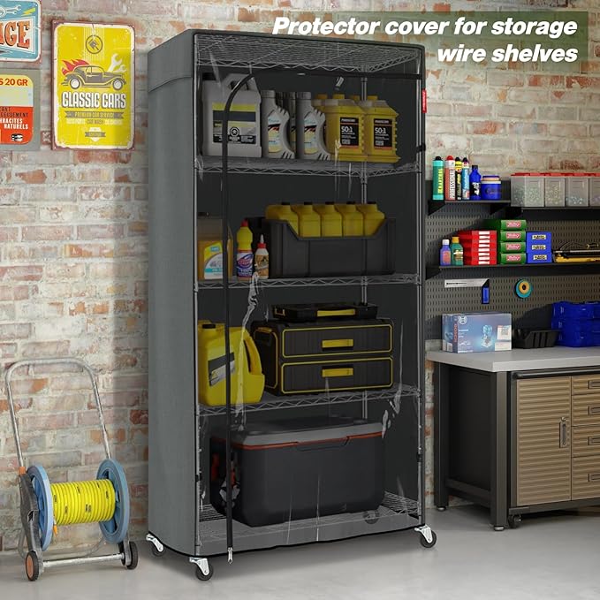 Porch Shield Storage Shelf Cover Fits 36 x 18 x 72Wire Rack - Dustproof Shelving Unit Cover with Front Transparent(Grey)