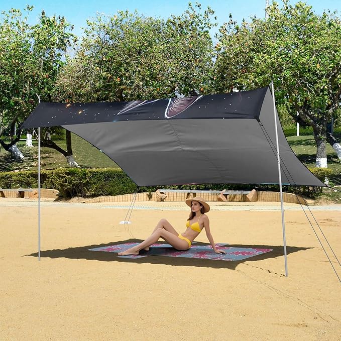 ALAZA Dreamy Cat Galaxy Beach Tent Sun Shelter UPF50+ Protection Beach Shade Canopy w/ 4 Sandbags for Outdoor Camping Fishing Backyard Fun Picnic 10x9 ft