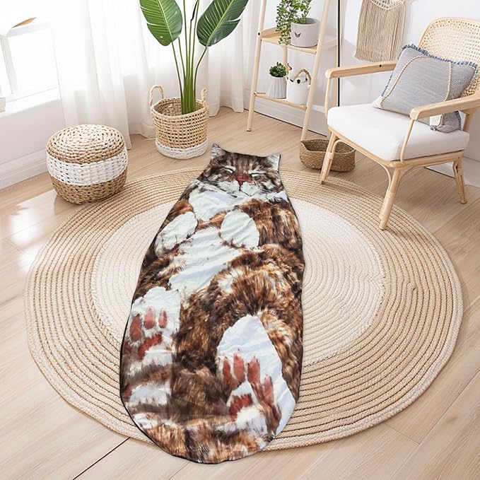 Adult Cat Pattern Envelope Sleeping Bag - Plush Cat Envelope Sleeping Bag for Adult - Plush Warm Washable Camping Blanket