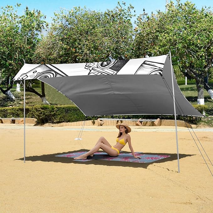 Doodle Disposable Camera Camping Sun Shelter Beach Tent Portable Beach Sun Shade Outdoor Canopy for Camping Trips Fishing Picnic