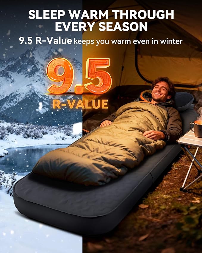 Hikenture 4 Thick Self Inflating Sleeping Pad Foam &amp Air Camping Mattress 9.5 R-Value Insulated Sleeping Mat Portable All Season Camping Pad for Tent Car Cot Truck