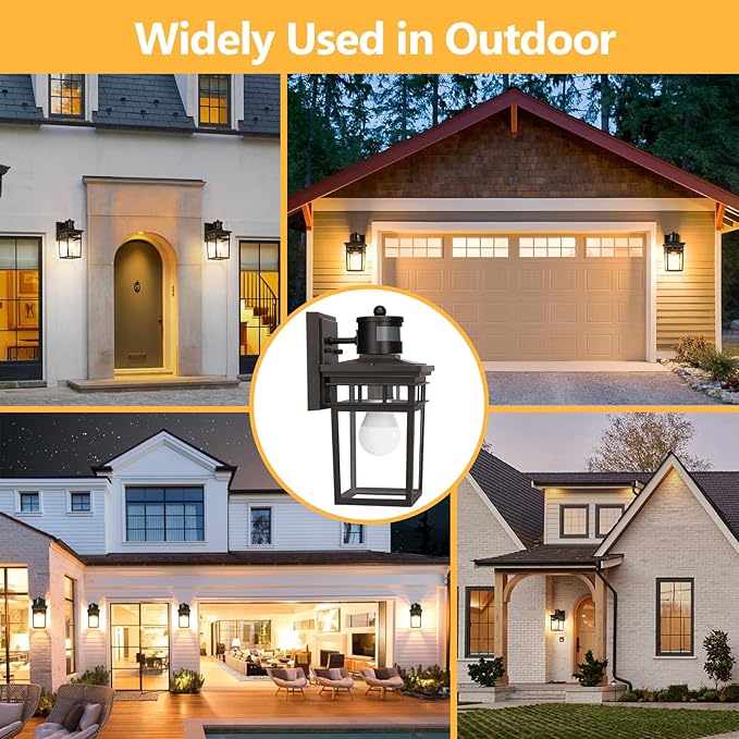Motion Sensor Outdoor Wall Lantern with 4 Modes Dusk to Dawn Sensor Exterior Wall Light Outdoor Wall Sconce with Glass Shade Motion Activated Porch Light for Doorway Garage LED Bulb Included