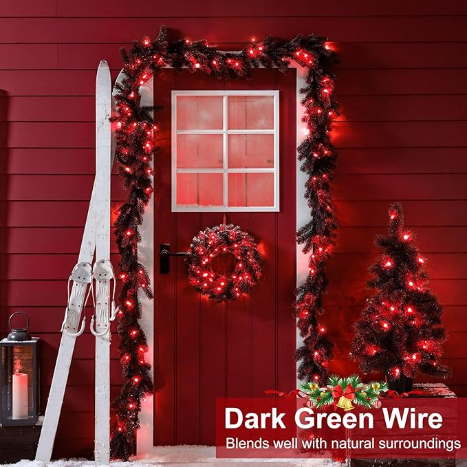 100FT 300 LED Christmas Lights Outdoor Plug in String Lights for Outside Waterproof with 8 Modes Connectable Green Wire Fairy Twinkle Lights for Indoor Patio Garden Xmas Holiday Decorations Red