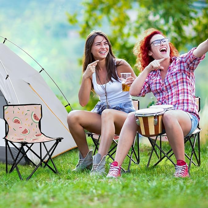 Watermelon Slices on Blush Packable Camping Chairs for Adults Backpack Beach Chairs for Adults Includes Carry Bag for Hiking