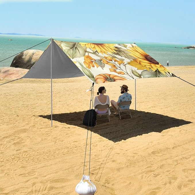 Beach Tent Sun Shelter Sunflower Pumpkin Lightweight &amp Easy Setup Beach Shade Canopy for Camping Fishing