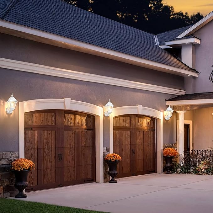 Outdoor Wall Lantern 2 Pack White Waterproof Porch Light with Clear Glass Weather-Resistant Aluminum Sconce for Garage Patio Garden Front Door E26 Bulb (Bulbs Not Included)