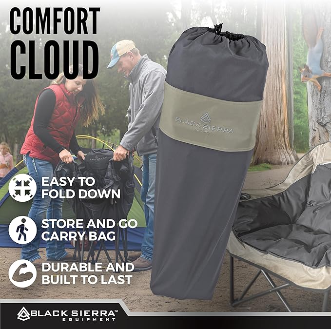 Black Sierra Oversized Camping Chair for Adults – 400 lb Heavy Duty Folding Chair with Cup Holders &amp Carry Bag