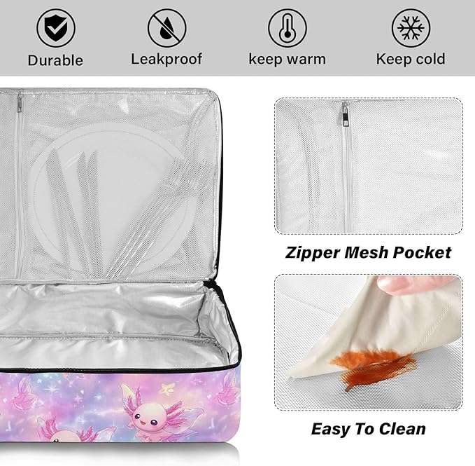 Casserole Carrier Pattern Adorable Cute AxolotlInsulated Casserole Carrier for Hot or Cold Food Thermal Lunch Tote for Potluck Parties Picnic Beach Fits 9 x 13 Inches Baking Dish