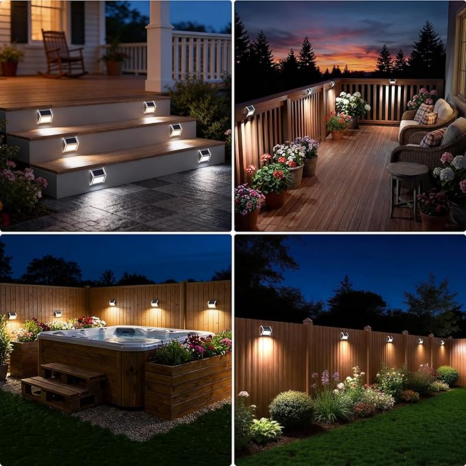 JSOT Solar Lights Outdoor for DeckWaterproof Solar Garden Lights Decorative Outside Lamp for WalkwayFence PostBackyardRailingWallPoolStepStairs 8 Lights Cool White
