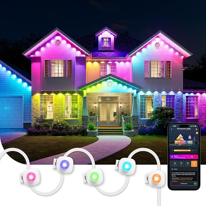 Linkind Permanent Outdoor Lights HP5 100ft Smart AI RGBTW LED Outdoor Lights for ST Patricks Day Lights 85 Scenes Modes IP67 Waterproof Works with AlexaGoogle Assistant