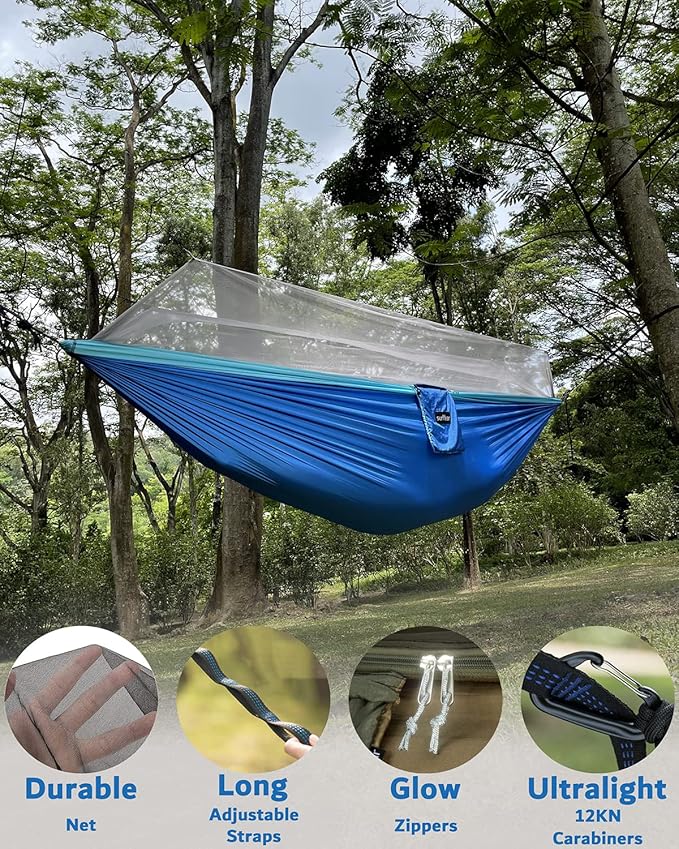 Sunyear Camping Hammock Portable Single &amp Double Hammock with Net 2 Person Hammock Tent with 2 * 10ft Straps Best for Outdoor Hiking Survival Travel