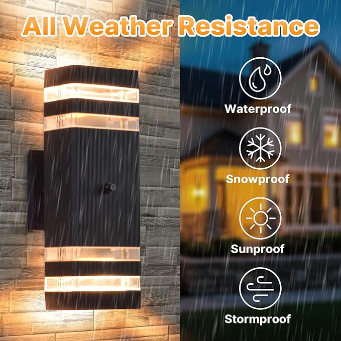 Dusk to Dawn Outdoor Wall Lights Aluminum Exterior Wall Sconce Lighting Up and Down Dusk to Dawn Outdoor Wall Sconce Waterproof Outside Lights for House Porch Patio Garage Garden 1 Pack